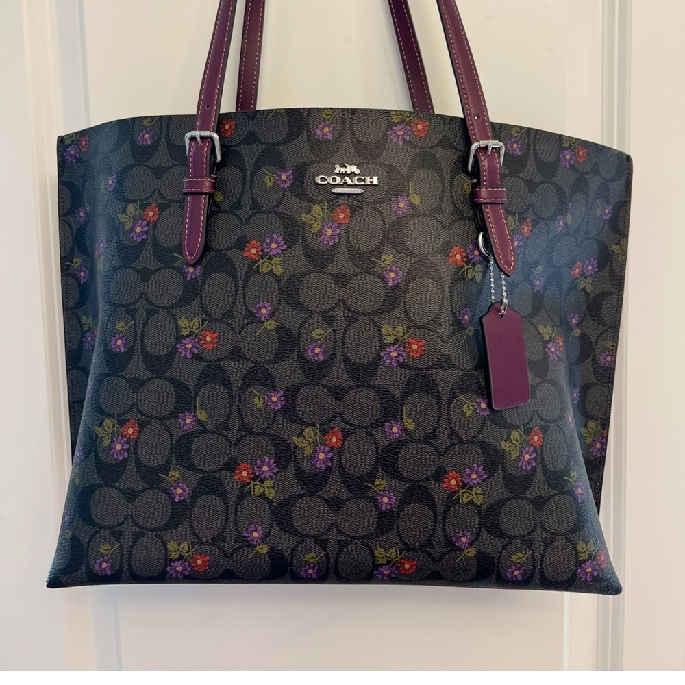 Coach Black Tote with Purple Floral Design